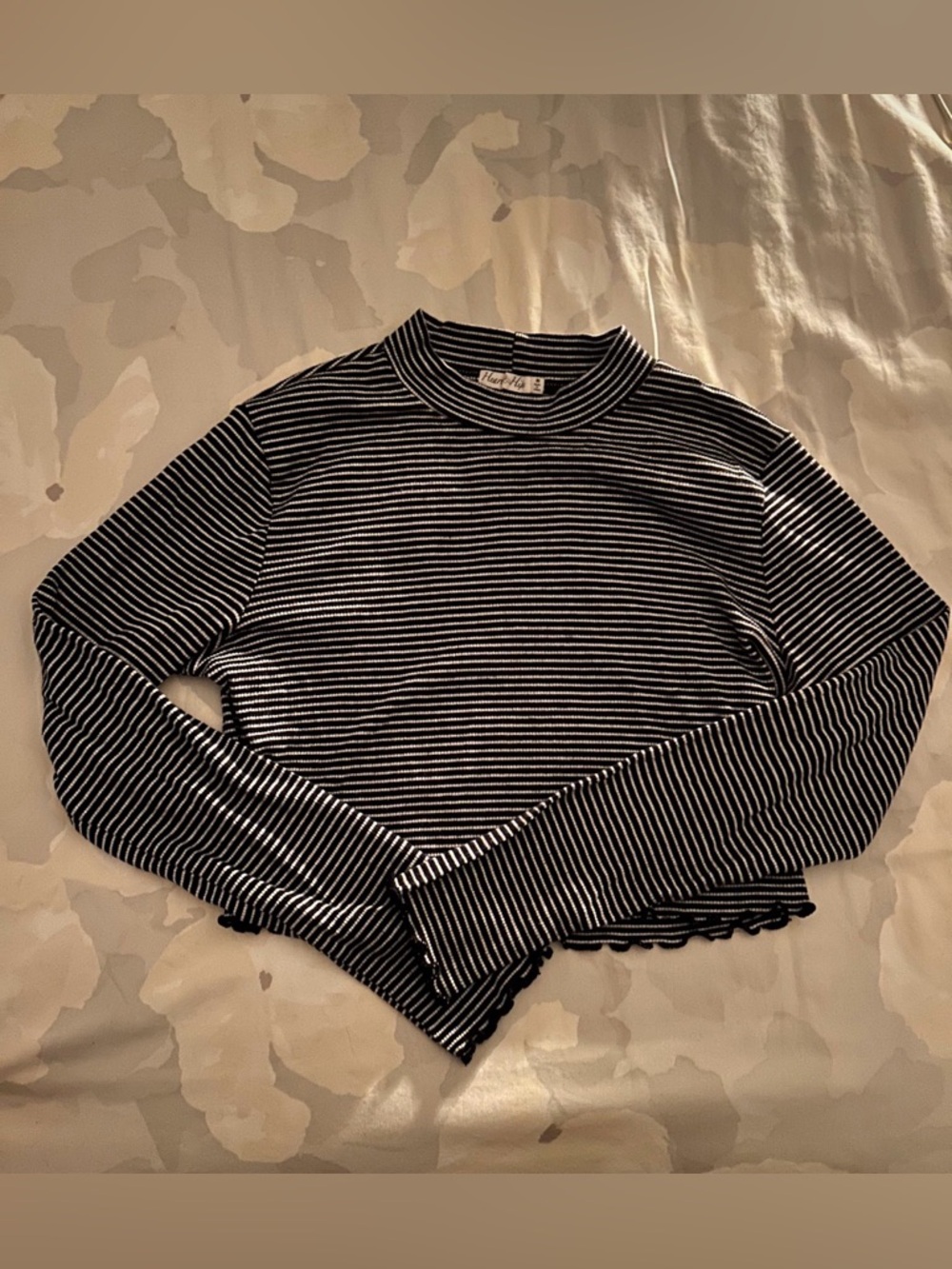 Heart & Hips Black and White Striped Long-Sleeve Crop Top